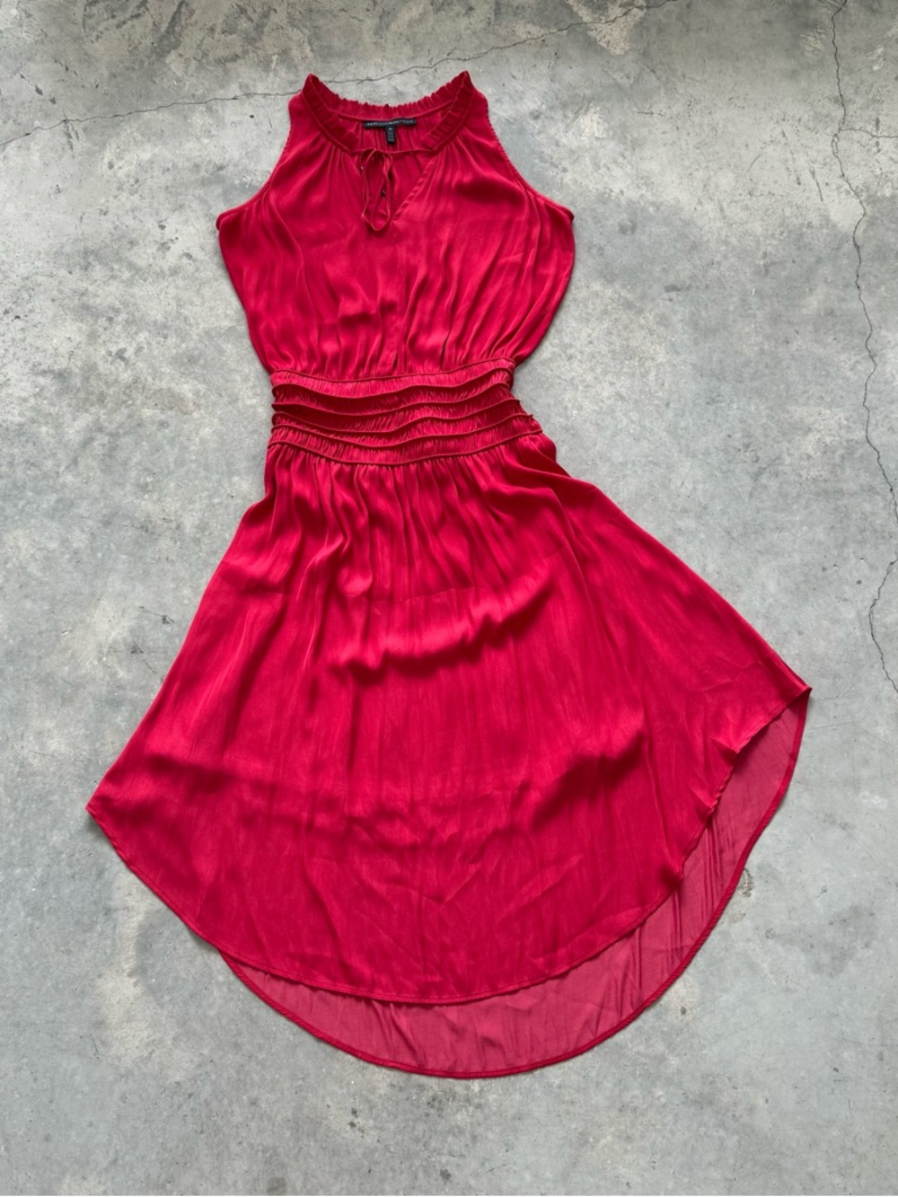 White House Black Market Smocked Waist Satin Red Midi Dress!
